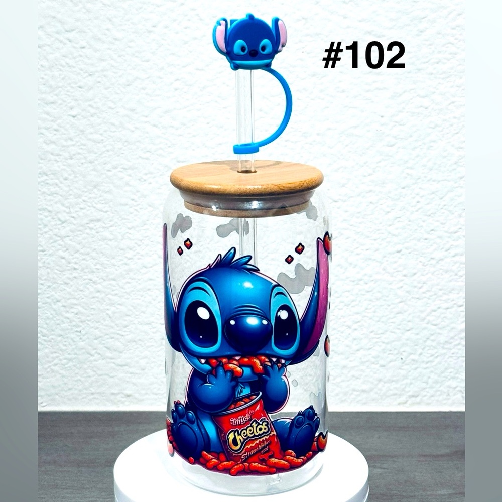 Stitch Cheetos Glass Tumbler with Bamboo Lid